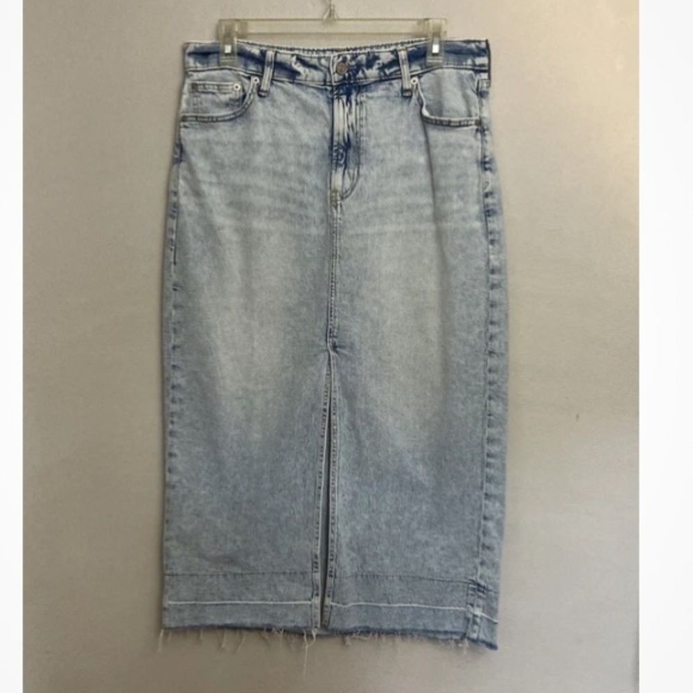 4-13 Gap Long denim Skirt Straight Light wash split 10 30 Cotton